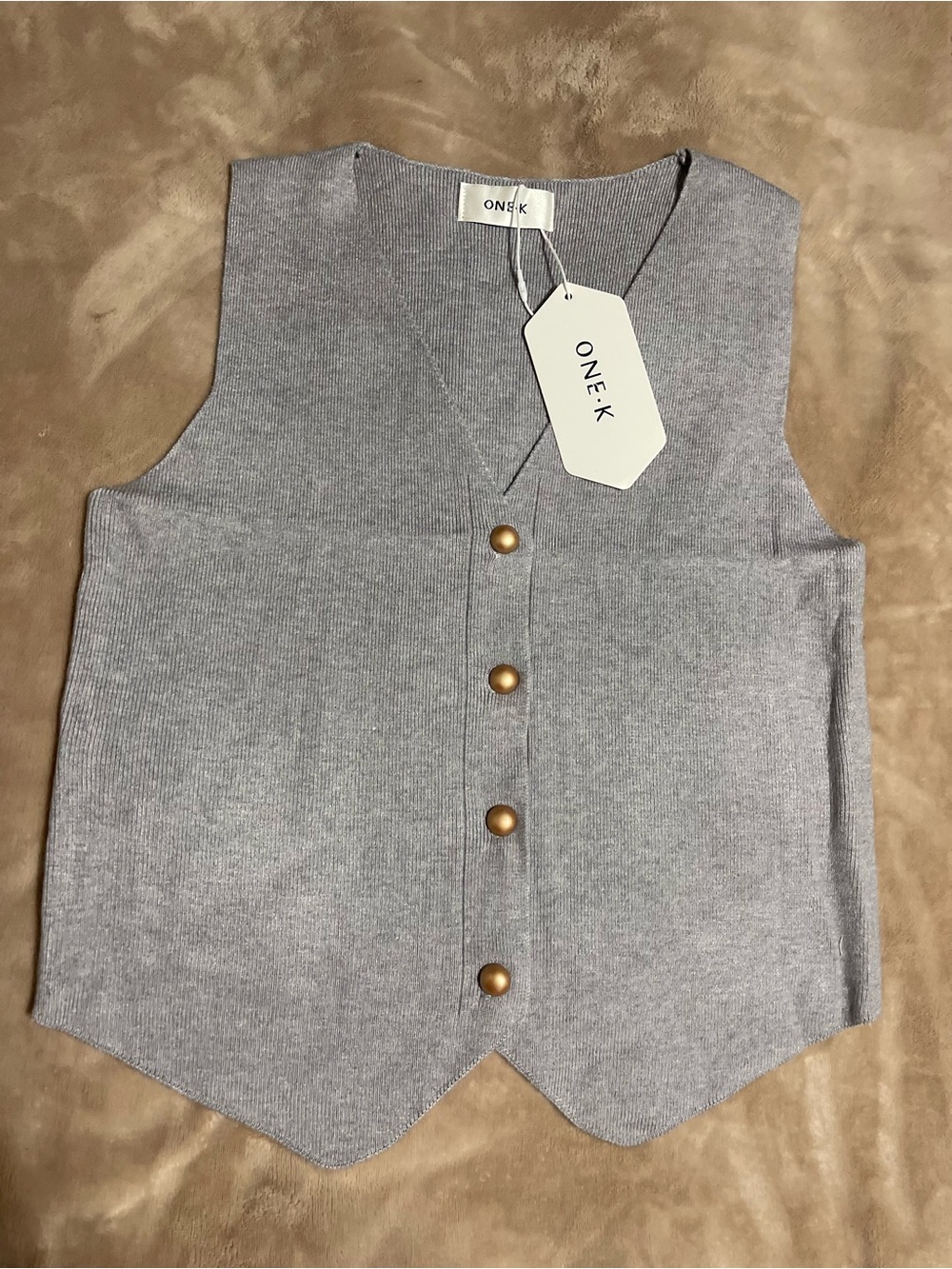 ONE.K Gray Knit Button Vest